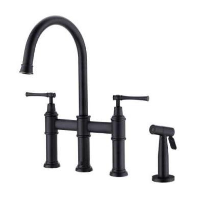 China Lead Free Modern Two-Handle UPC Bridge Kitchen Faucet With Matching Jet Brushed Nickel for sale