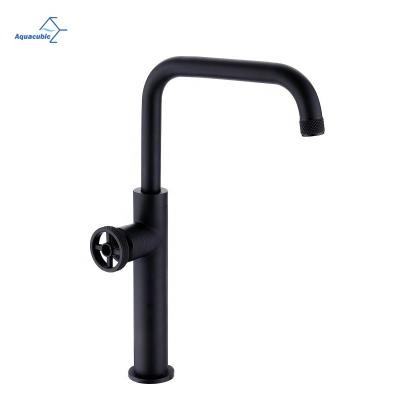 China Matte Black Industry Kitchen Sink Bronze Faucet Modern Aquacubic High Arc With Etched Handle for sale