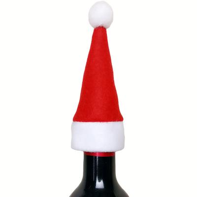 China Silverware Christmas Cloth Mini DIY Red Christmas Santa Hats Stand for Crafts Mini Santa Hat Cup Bottles Cover for sale