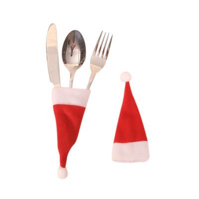 China Mini Santa Hat Small Christmas Hat Christmas Party Decoration Bottle Wine Bottle for Fork and Knife Decoration for sale