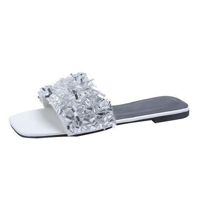 China Fashion \ Casual Fashion Bling Glitter Comfortable Flat Woman \ Durable Sandals Shoes Female Shiny Slippers for sale