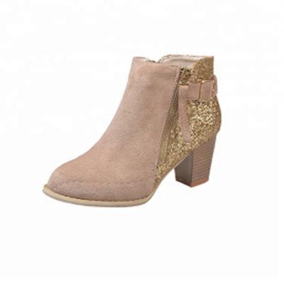 China Fashion Women Glitter Block-Heel Suede Ankle Cylinder Boots for sale