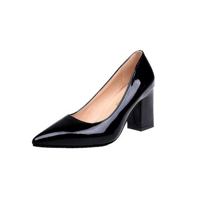 China New Fasion Women Pumps Black High Heeled Lady Patent Leather 7.5cm Thick With Sandals Tall 33-43 Autumn Pointed Single Shoes Female for sale