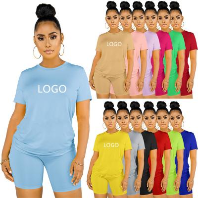 China Hot Sale Custom Logo Women Clothing QUICK DRY Plus Size 4XL Solid Short Sleeves Shorts Set 2 Piece Women Casual Outfit for sale