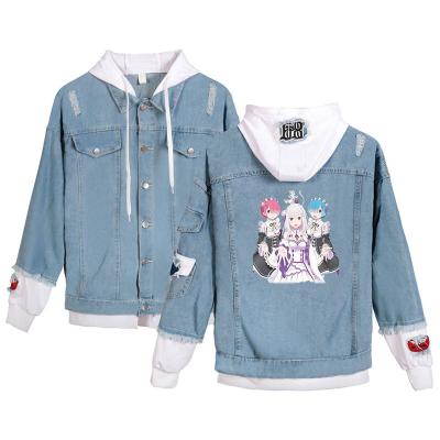 China Top selling anti-shrink printed fashion about life in a different world of jeans hoodie zero top selling animre printed jeans hoodie supplier for sale