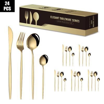 China Sustainable Modern 24 Pieces Metal Flatware 24pc Sets , Stainless Steel Gold Mirror Cutlery Set 24pcs for sale