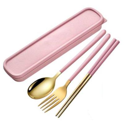 China Sustainable Japanese Outdoor Spoon Fork With Chopsticks , 3 In 1 Pink Travel Cutlery For Students for sale