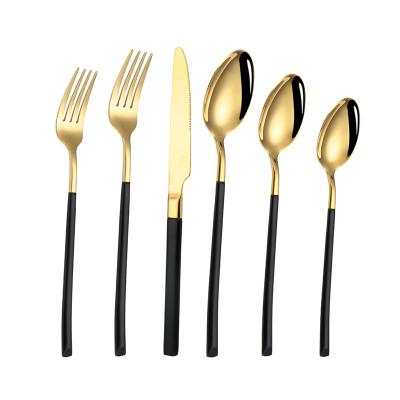 China Sustainable Black Gold Stainless Steel Custom Cutlery Set Dubai Metal Luxury High Quality Flatware for sale