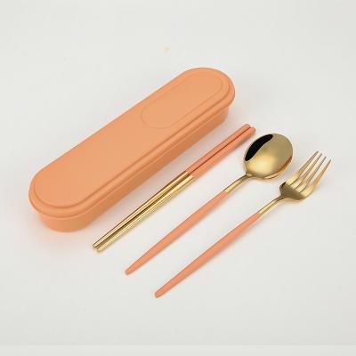 China Quick Viable Outdoor Korean Chopstick Spoon Stainless Steel Travel Customization Cutlery Set With Case for sale