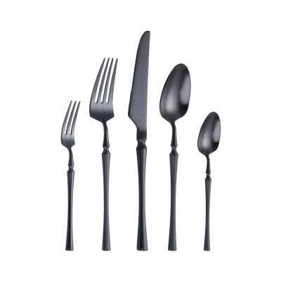 China Sustainable Ready To Ship Metal Western Luxury Flatware , Matte Black Stainless Steel Flatware Set for sale