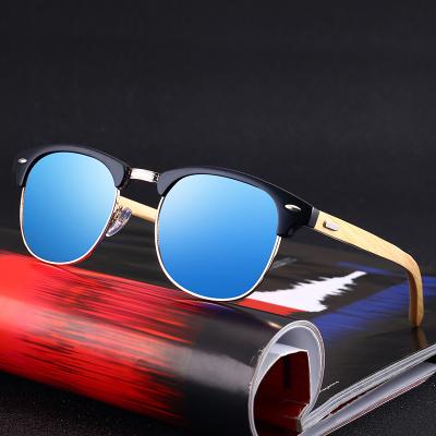 China Fashion sunglasses wholesale wooden sunglasses 2021 classic custom logo bamboo temple style sunglasses for sale