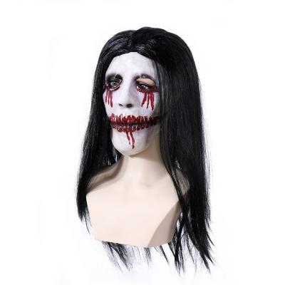 China Halloween Styles 3D Decoration Wholesale Soft Latex Dance Party Cosplay Holiday Halloween Horrific Long Haired Bloody Ghost Mask for sale