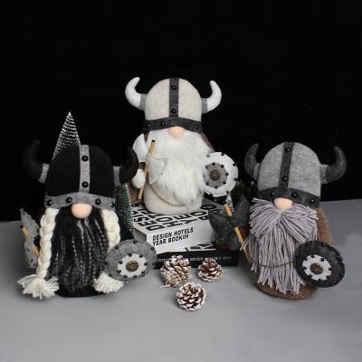 China Faceless Knight Dwarf Viking Gladiator Doll Standing Horn Old Man Plush Doll Ornament Wholesale Soft for sale