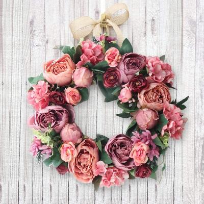 China Vintage Autumn Peony Garland simulation family decoration wholesale simulation wedding ceiling wreath decoration rattan hanging ring for sale