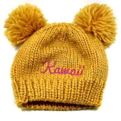 China JOINT Children Cotton Hand Knitted Woolen Hats Fashion Hats and Winter Hats with Pom for sale