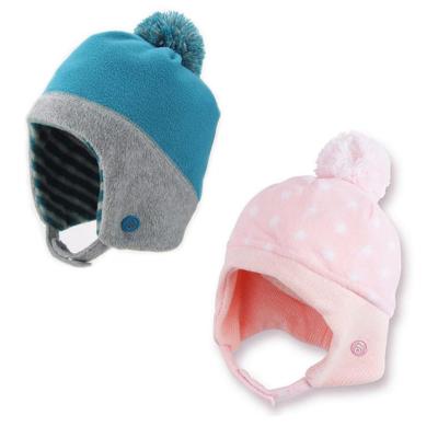 China COMMON Fleece Kids Hat With Ear Flap Baby Hat With A Top Ball Kids Winter Hat for sale