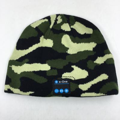 China JOINT Sedex 4p And ISO Manufacturing Factory With Wireless Headphones 100% Acrylic Camouflage Beanie Hats for sale