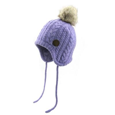 China COMMON most popular kids knitted pom pom hat kids winter hat with string for boys and girls for sale