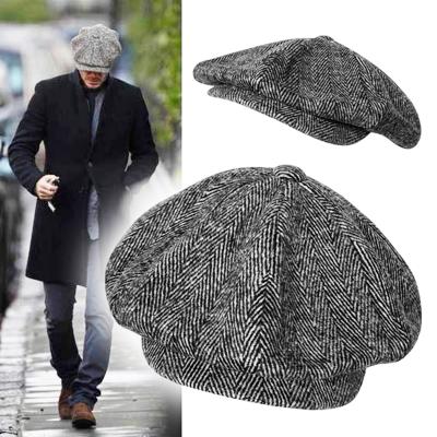 China Gray Herringbone Women Men British Painters Autumn Winter Wool Flat Hat Newsboy COMMON Soft Hat Men's Octagonal Hats for sale