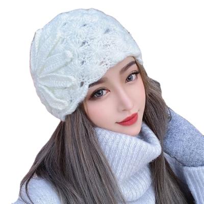 China COMMON retro nostalgic three-dimensional flower hat large flower autumn and winter crochet Mori hat COMMON female handmade mohair hat for sale