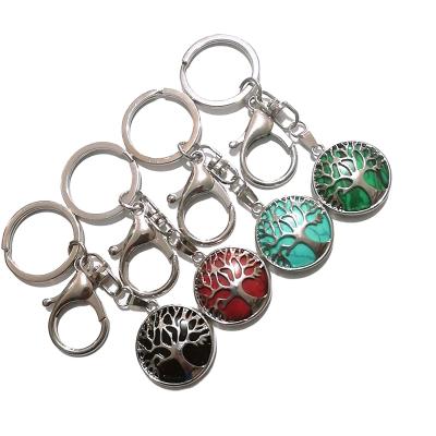 China Modern Original Modern Stone Keychains Natural Tree Of Life Key Chain Self Defense Ring Car Decor Purse For Women for sale