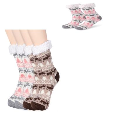 China Autumn Winter Mid-Calf Room Socks Breathable Fleece Striped Thickened Breathable Foot Care Sock Booties Sleep Home Slippers Christmas Booties Women for sale