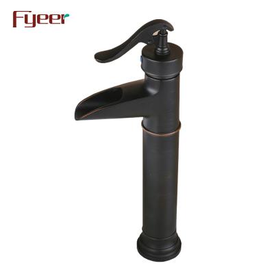 China Metered Faucets Fyeer Body GLOBE Black High Waterfall Vessel Faucet for sale