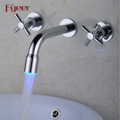 China Metered Wall Mounted Faucets Fyeer Double Cross Handle Bathroom Led Basin Faucet for sale