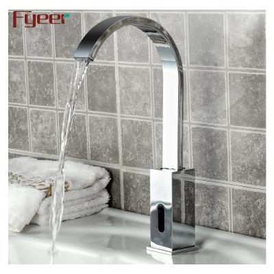 China Fyeer Electric Faucets Long Neck Touchless Infrared Self Closing Faucet Chrome Plated Cheap Sensor Faucet for sale