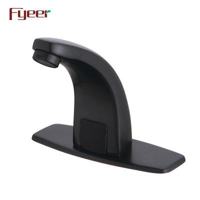 China Fyeer Electric Faucets New Cold And Hot Water Lavatory Black Sensor Faucet With Temperature Adjust Valve for sale