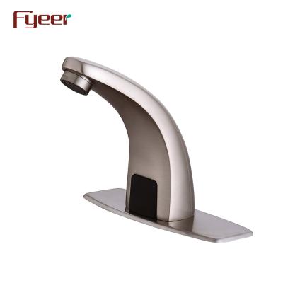 China Electric Faucets Fyeer Nickel Brushed Wash Basin Sensor Faucet With Temperature Adjust Valve for sale