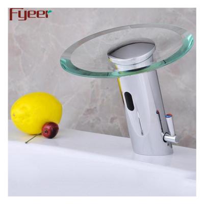 China Electric Faucets Fyeer Spout Waterfall Sensor Faucet Hot Sale Single Lever Hot Cold Glass Automatic Water Faucet for sale