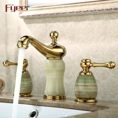 China Without Slide Bar Fyeer New 3 Pcs Set Bathtub Filler Faucet Gold Plated With Jade for sale