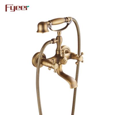 China Fyeer Faucets Antique Telephone Bath Shower Mixer Metered Bronze Faucet For Wall Mounted for sale