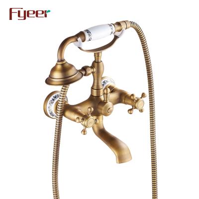 China Fyeer Antique Thermostatic Bathroom Faucets Telephone Faucet Shower Mixer Kit for sale