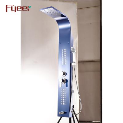 China Without Slide Bar Fyeer Stainless Steel Luxury Multifunction Blue Rainfall Shower Panel for sale