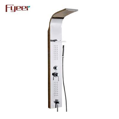 China Electric Faucets Fyeer Factory Price Cheap Rainfall Shower Panel With Stainless Steel Shelf for sale