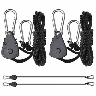 China Hotels Premium-Quality 1/8 Adjustable Rope Hanger Kit Stainless Steel Carabiner Clip 150lb Capacity Rope Pulley for sale