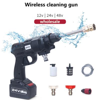 China Black Car Wash Gun 12v 24v 48v Lithium Battery Cordless Portable High Pressure Water Spray Power Washer For Car 310*255*120mm for sale