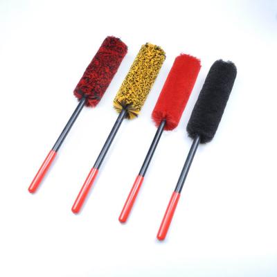 China PP Handle +Wool Brush Vehicle Wheel Wash Brush Car Tire Rim Cleaning Microfiber Car Wheel Wool Cleaning Brushes for sale