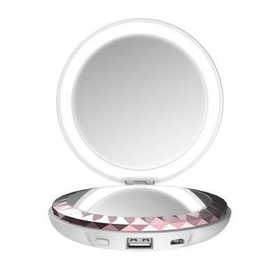 China Wholesale Mini Double Side Led Portable Vanity Lighted Handheld Compact Led Pocket To Make Up Mirrors With Power Bank And Led for sale