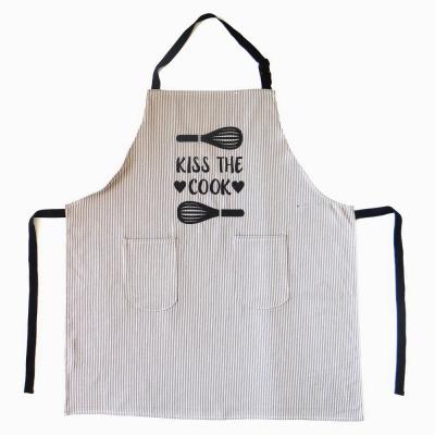 China Heavy Duty Bib Adjustable Cleaning Apron With Pockets Cooking Kitchen Aprons For Women Men Chef Couple Gray &White Bands for sale