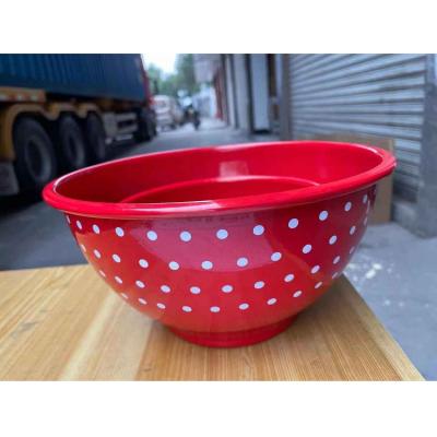 China Fashion New Design Vintage Print Enamel Bowl Sustainable Cast Iron Kitchen Red Wave Point Enamel Bowl for sale