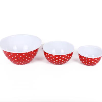 China Fashion New Design Vintage Print Enamel Bowl Sustainable Cast Iron Kitchen Red Wave Point Enamel Bowl for sale