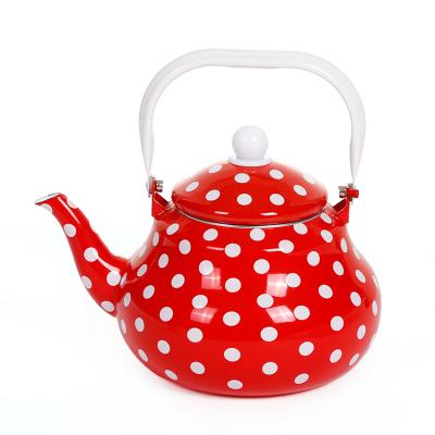 China Good Quality Customized Viable Enamel Cast Iron Chinese Teapot, Dot Pattern Red 2.0L Enamel Kettle for sale