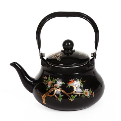 China Durable Chinese Cast Iron Gold Enamel Coated Black Teapot Decal Piece Factory Price Kettle for sale