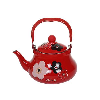 China Hot Selling 1.5L Durable Cast Iron Piece Decal Durable Enamel Kettle Red Tea Kettle for sale