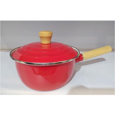 China High Quality Wooden Handle Pot Solid Color Enamel Solid Color Cast Iron Kitchen Viable Hot Selling Single Pot for sale