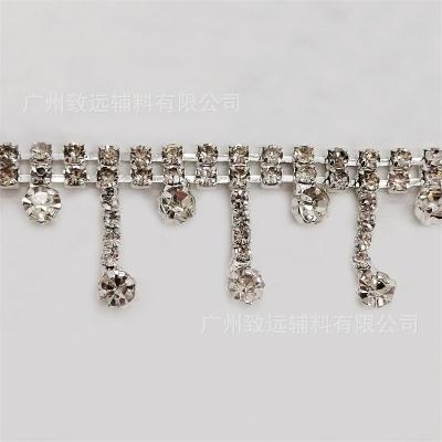 China Clothing Accessories Diamond Span Tassel Diamond DIY Chain Adult Accessories Silver and White Diamond Flower Style Dance for sale