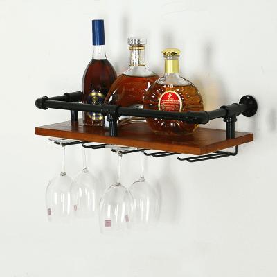 China With Vintage Modern Wall Mounted Iron Metal Glass Rack Wine Rack Wood Shelf For Kitchen Bar Wall Rack Wall Hanging Wine Glasses Rack for sale